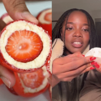 Morango do amor vira febre nas redes e chega aos apps de comida; casal Clara Moneke e Breno Ferreira gravam vídeo provando